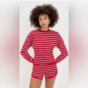 Lioness Set Head In The Clouds Cardigan in crimson stripe and Dollhouse shorts